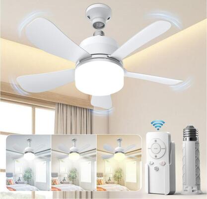 16 inch E26 E27 Socket small LED Fan Light with Remote 3 color temeperature dimmable 3 Speeds & 5 Brightness Levels Ultra-Quiet 5-Blade